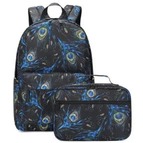 Peacock Feathers Print School Bag Backpack