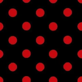 1 Inch Polk Dot Fabric / Poly Cotton Fabric / Red Dot on Black