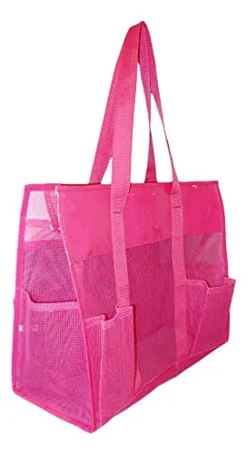 101 BEACH Waterproof Mesh Shopper Utility Beach Bag Zipper Organizing Tote bag (Pink)