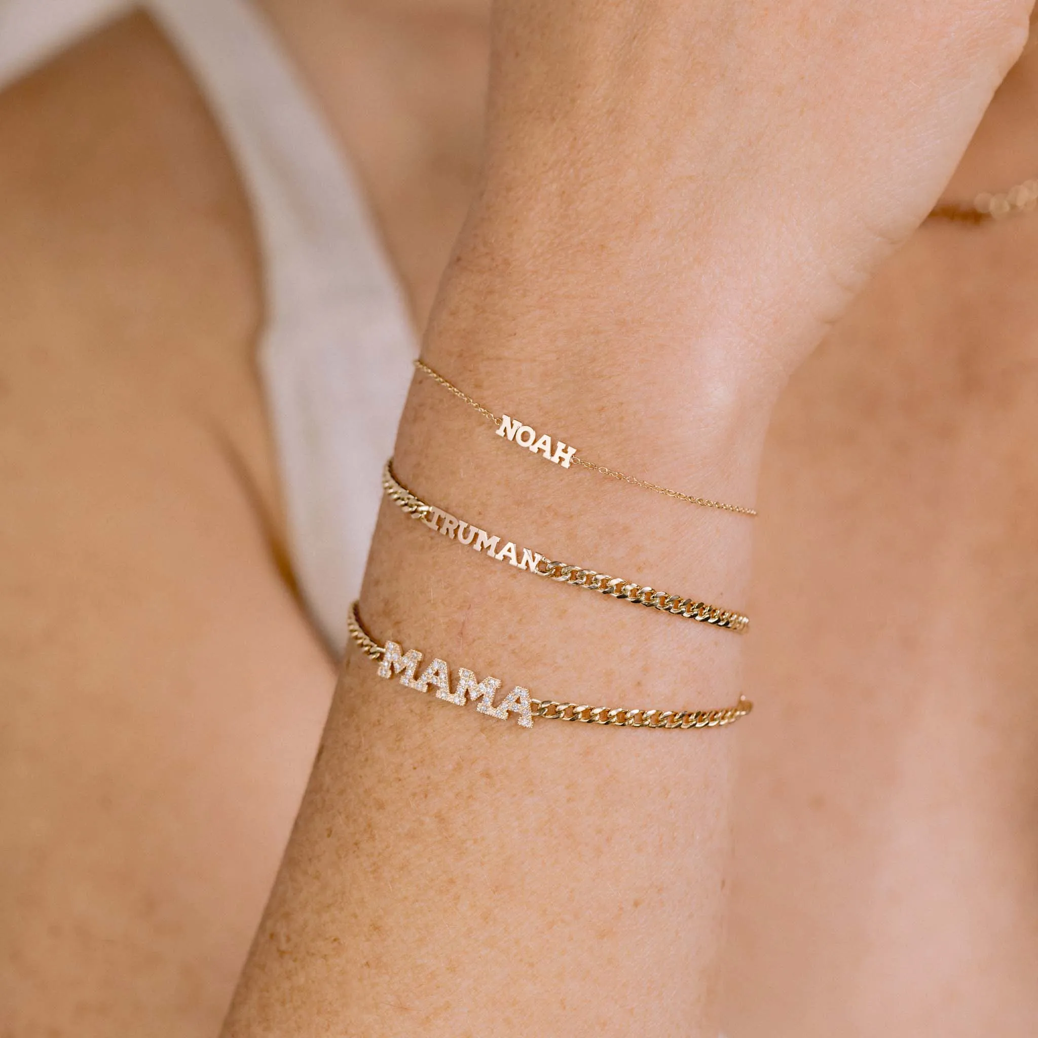 14k Gold Custom Itty Bitty Letters Curb Chain Bracelet