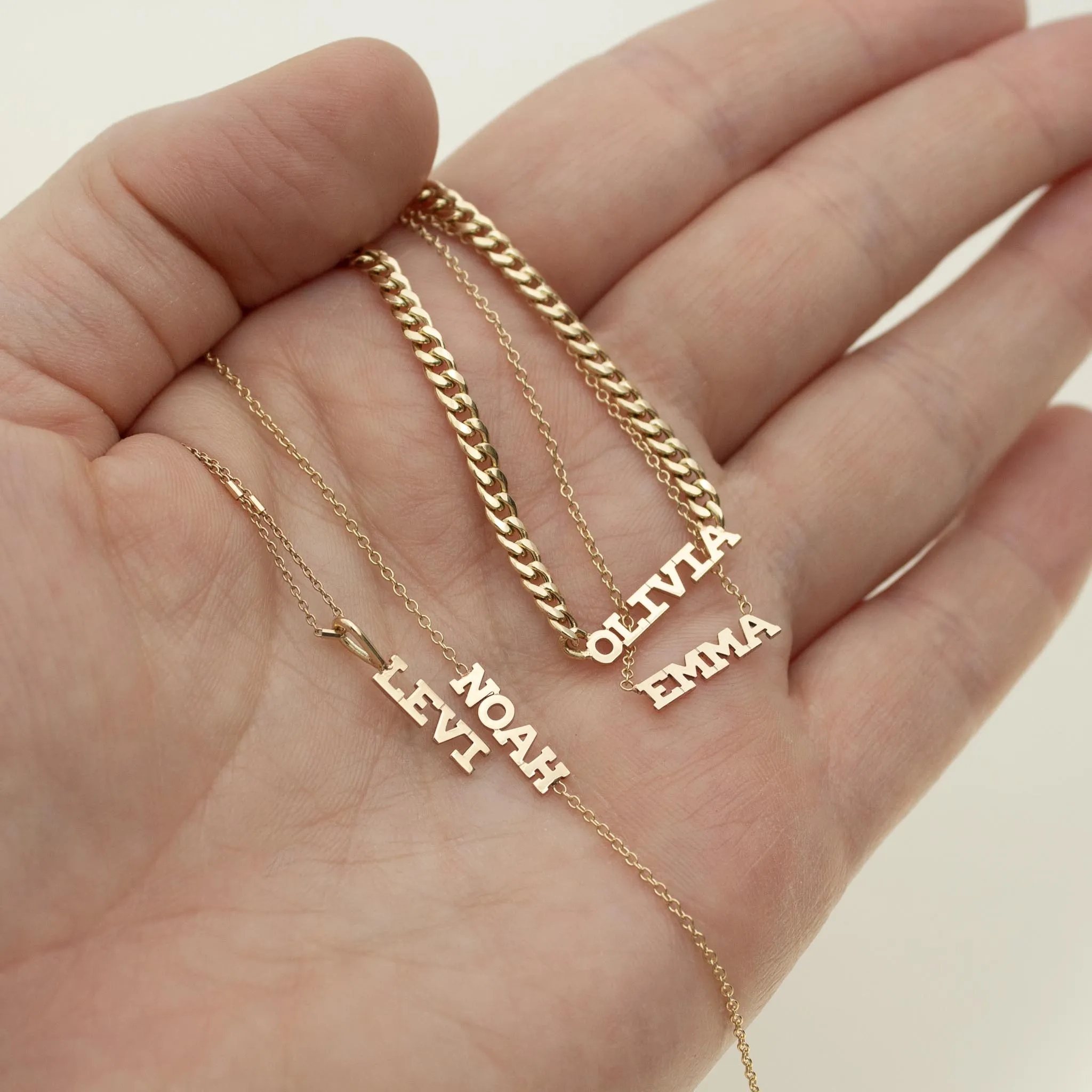 14k Gold Custom Itty Bitty Letters Curb Chain Necklace