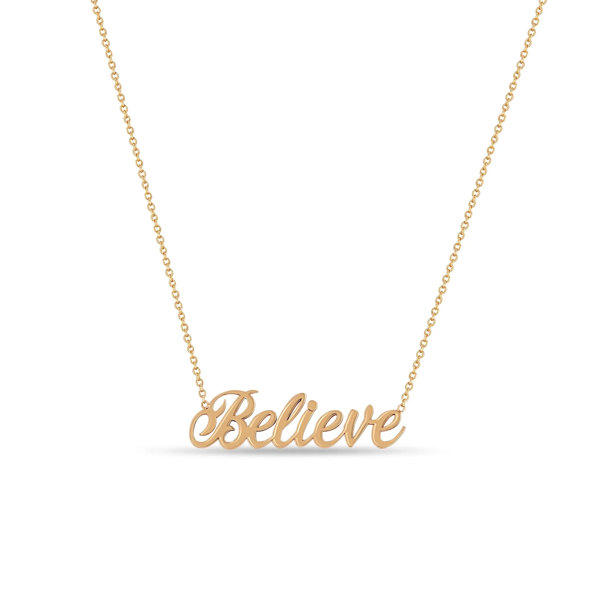 14k Gold Script Letter Believe Necklace