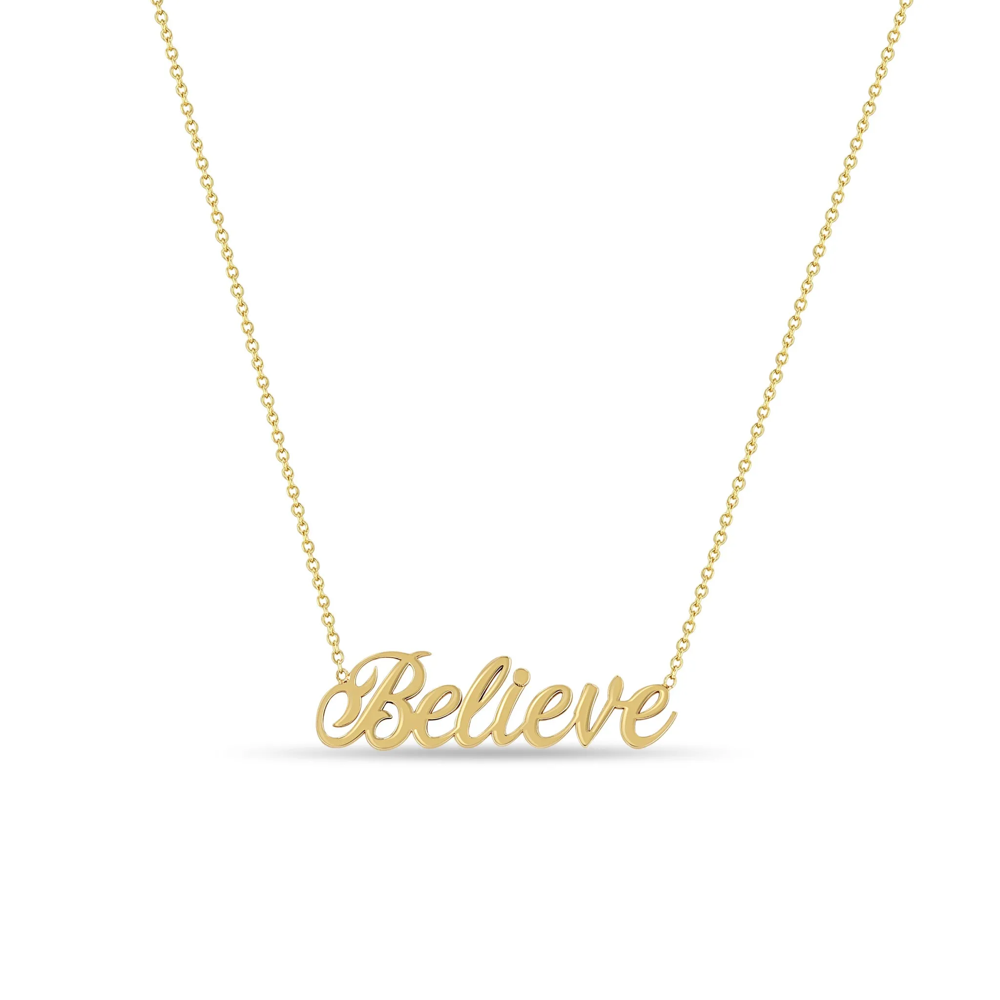 14k Gold Script Letter Believe Necklace