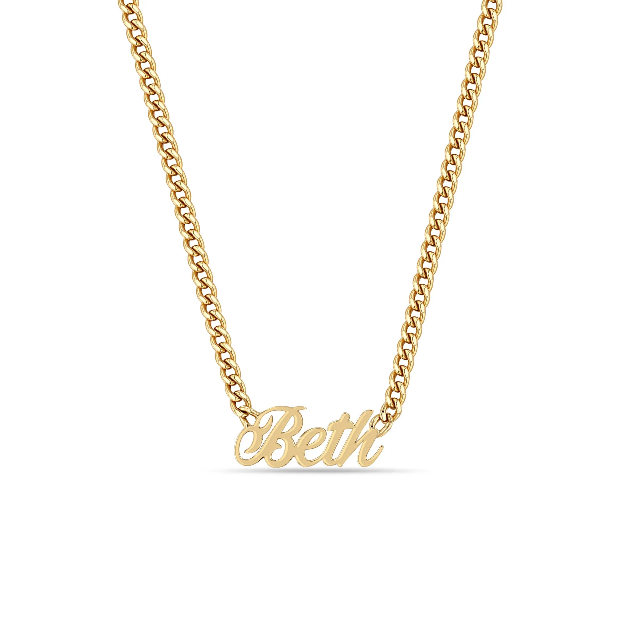 14k Gold Script Letter Custom Name Curb Chain Necklace