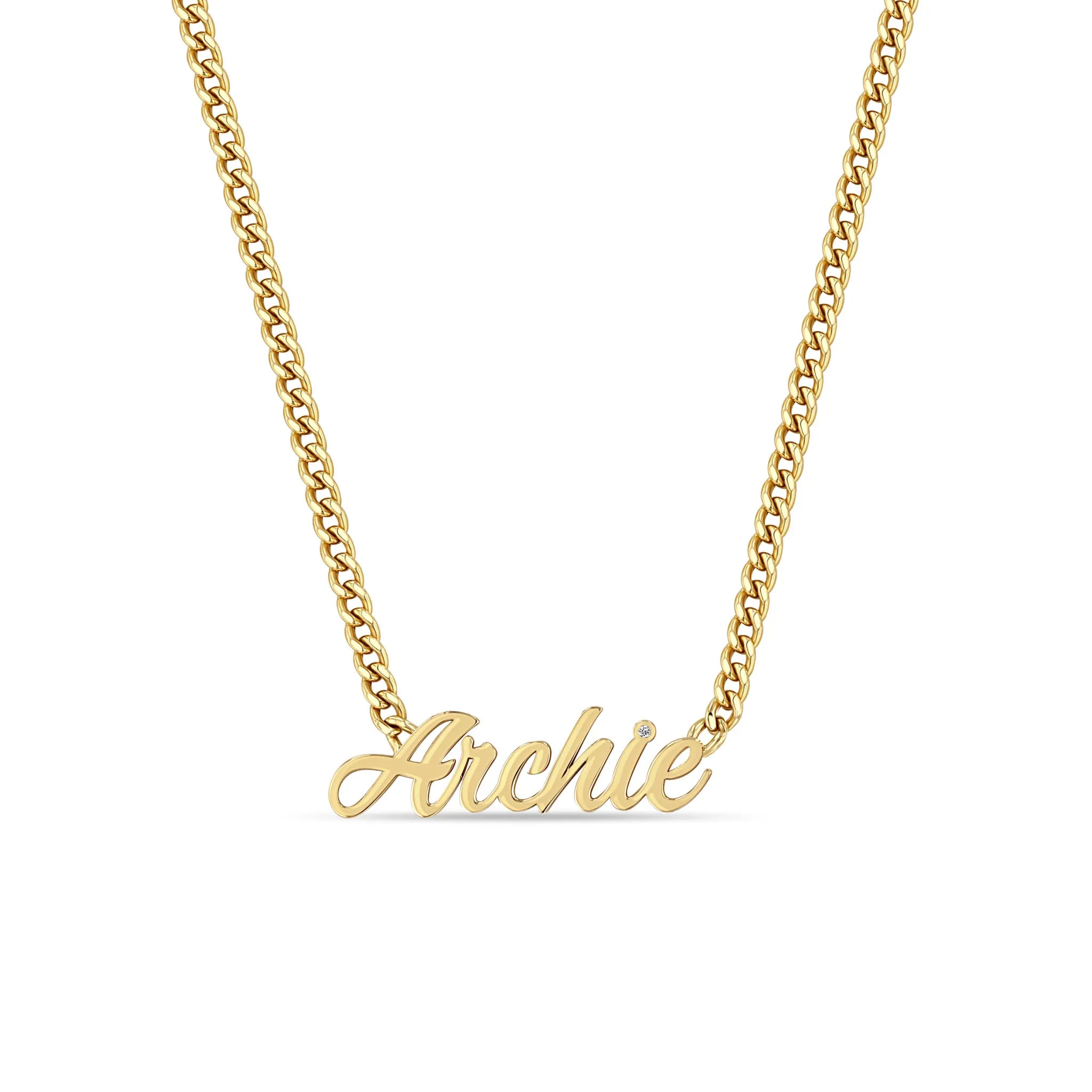 14k Gold Script Letter Custom Name Curb Chain Necklace