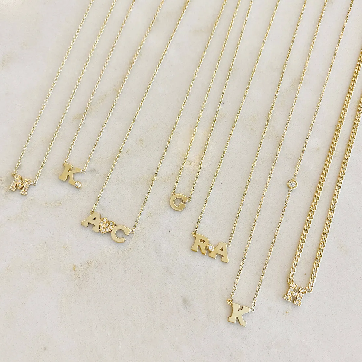 14k Initial Letter & Diamond Necklace