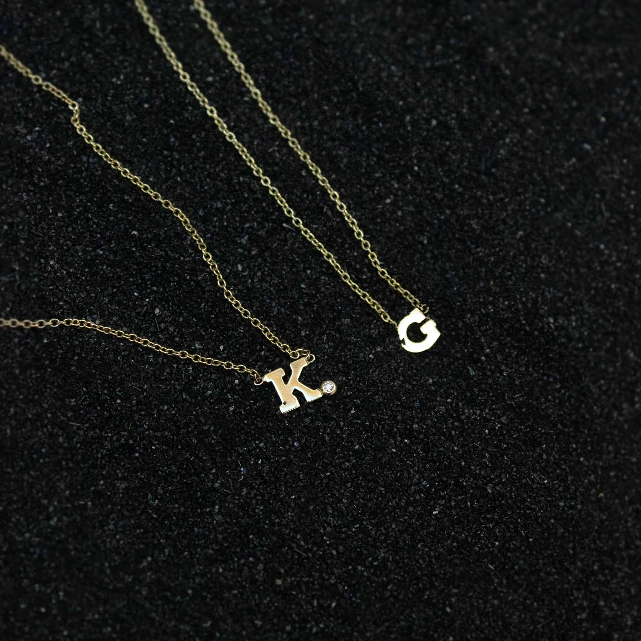 14k Initial Letter & Diamond Necklace