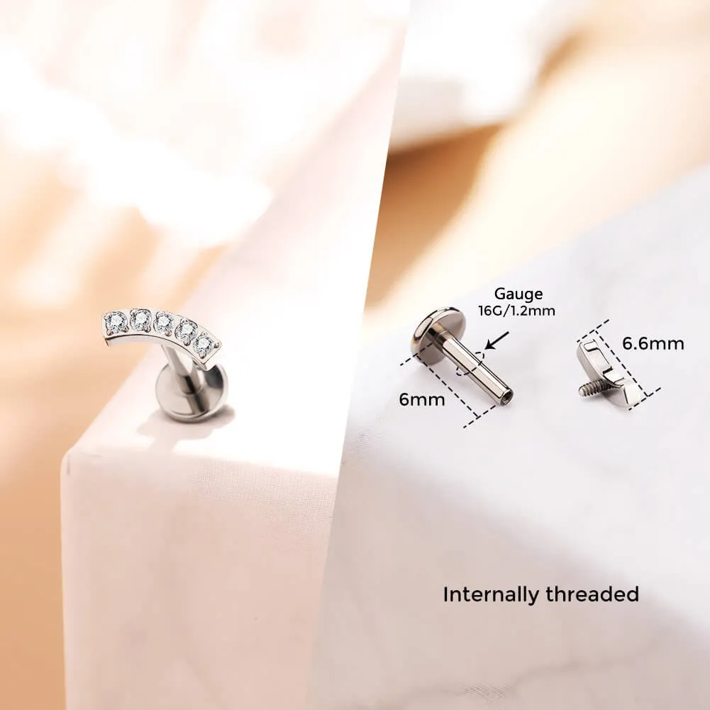 16G Titanium Internally Threaded CZ Cluster Curved Cartilage Helix Earring