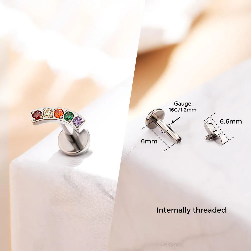 16G Titanium Internally Threaded CZ Cluster Curved Cartilage Helix Earring