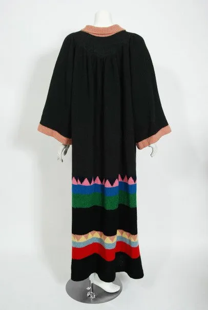 1974 Alice Pollock Documented Colorful Wool Knit Bohemian Sweater Dress