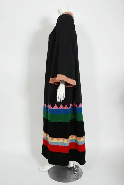 1974 Alice Pollock Documented Colorful Wool Knit Bohemian Sweater Dress