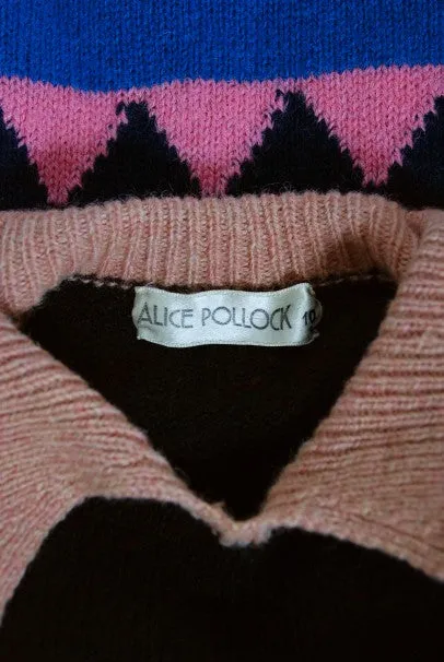 1974 Alice Pollock Documented Colorful Wool Knit Bohemian Sweater Dress