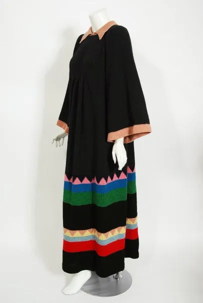 1974 Alice Pollock Documented Colorful Wool Knit Bohemian Sweater Dress