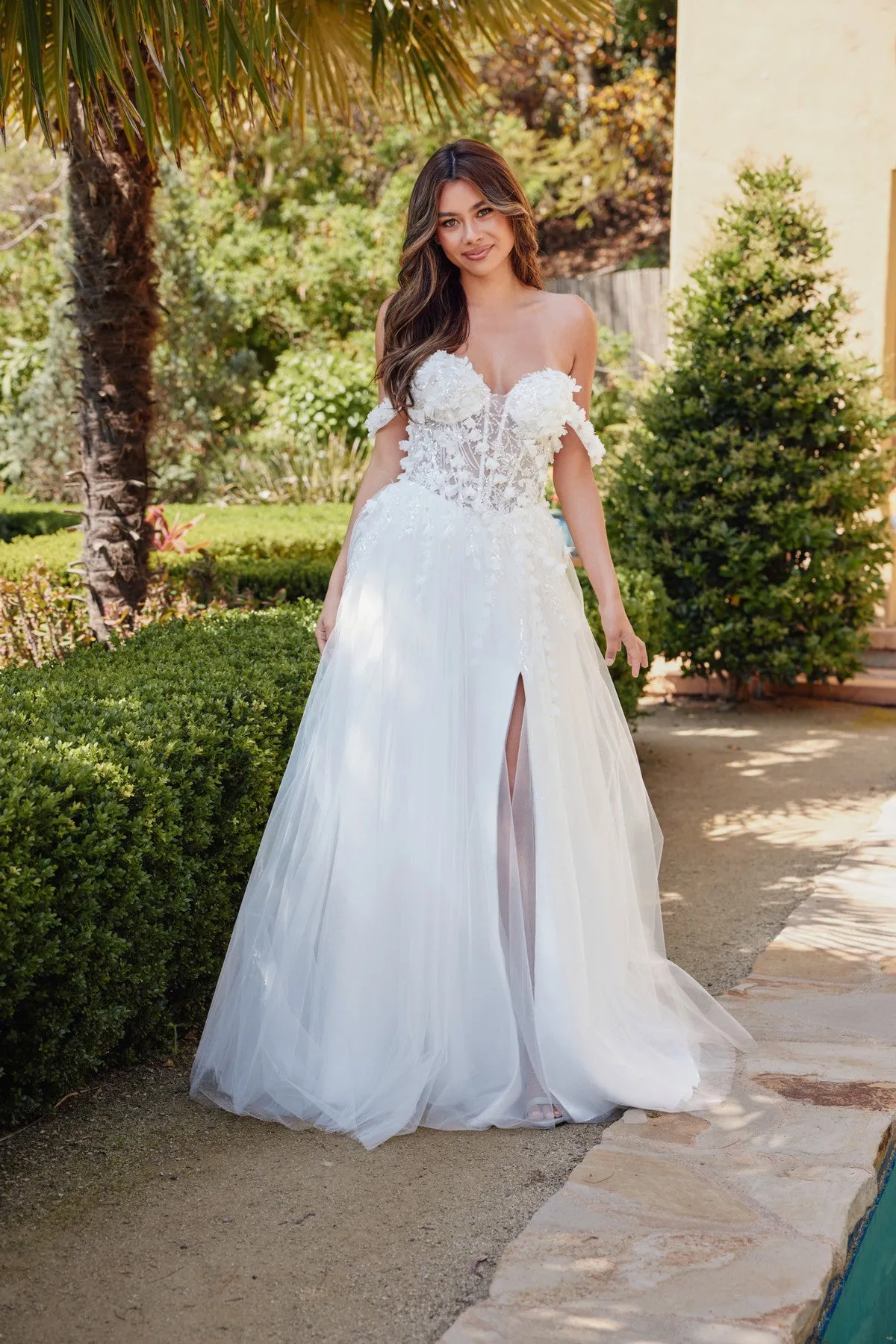 3D Floral Off Shoulder Bridal Gown by Juliet JT2483KW