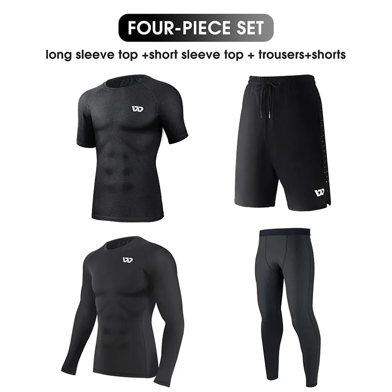 5Pcs Sport Suits Men's Compression Pants Shirt Top Long Sleeve Jacket Athletic Sets Gym Clothing Mens Workout