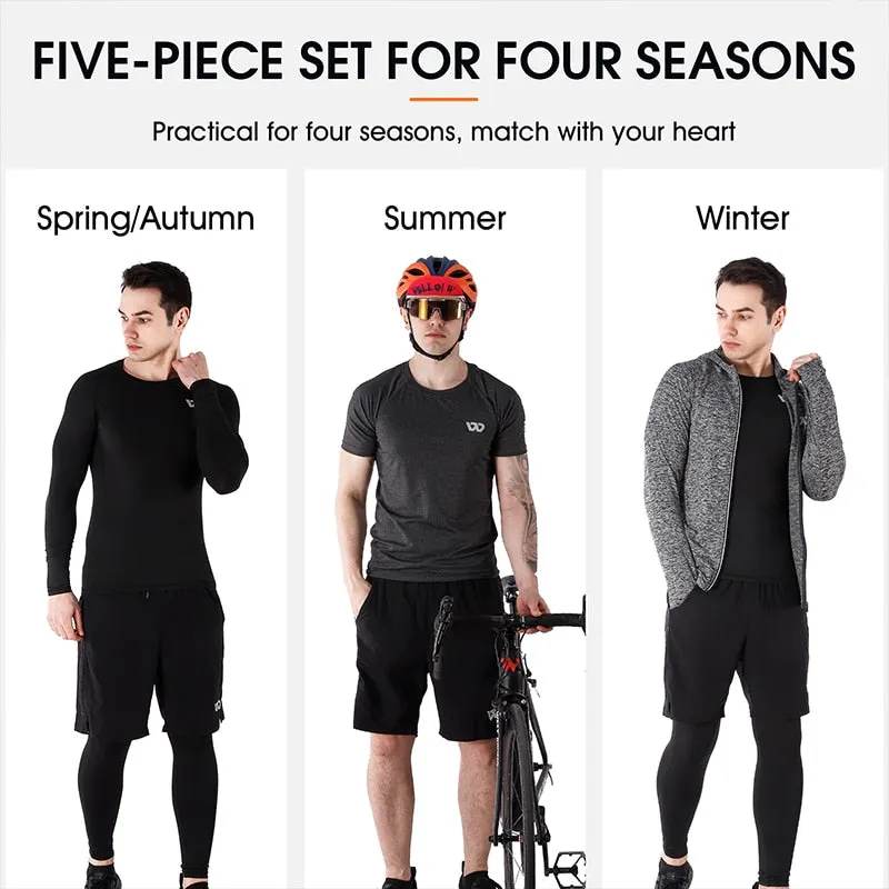 5Pcs Sport Suits Men's Compression Pants Shirt Top Long Sleeve Jacket Athletic Sets Gym Clothing Mens Workout