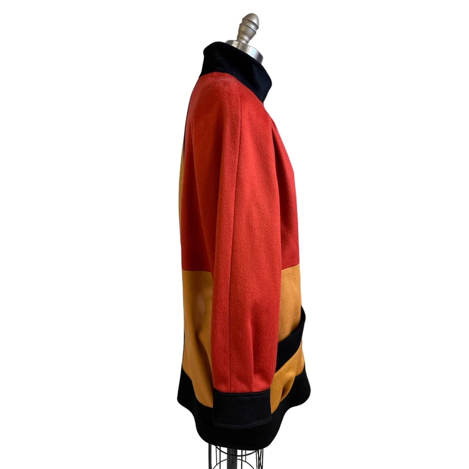 80s Vtg Retro Steve Evans Color Block Wool Coat Womens L Orange Yellow Black