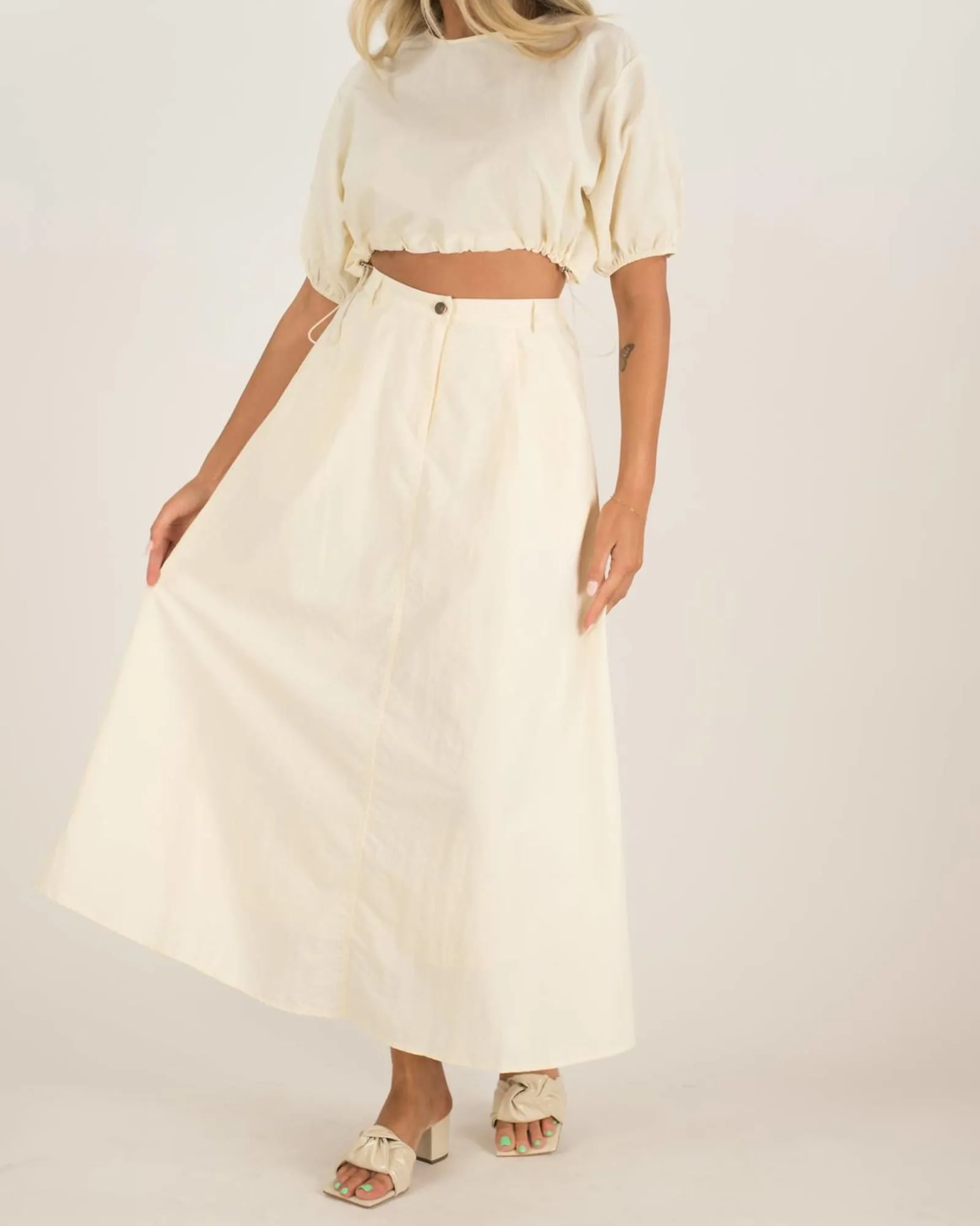 A-Line Midi Skirt in Cream | Cream