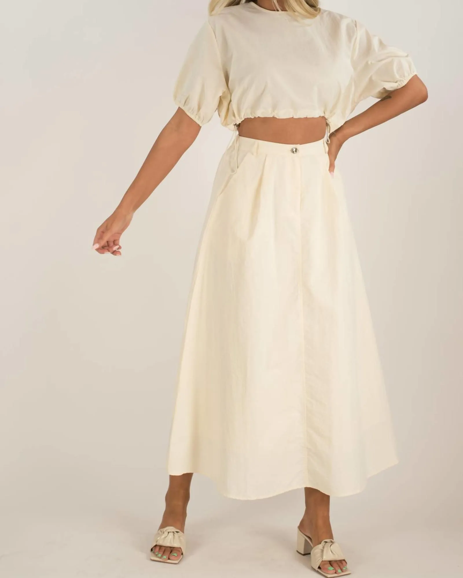 A-Line Midi Skirt in Cream | Cream