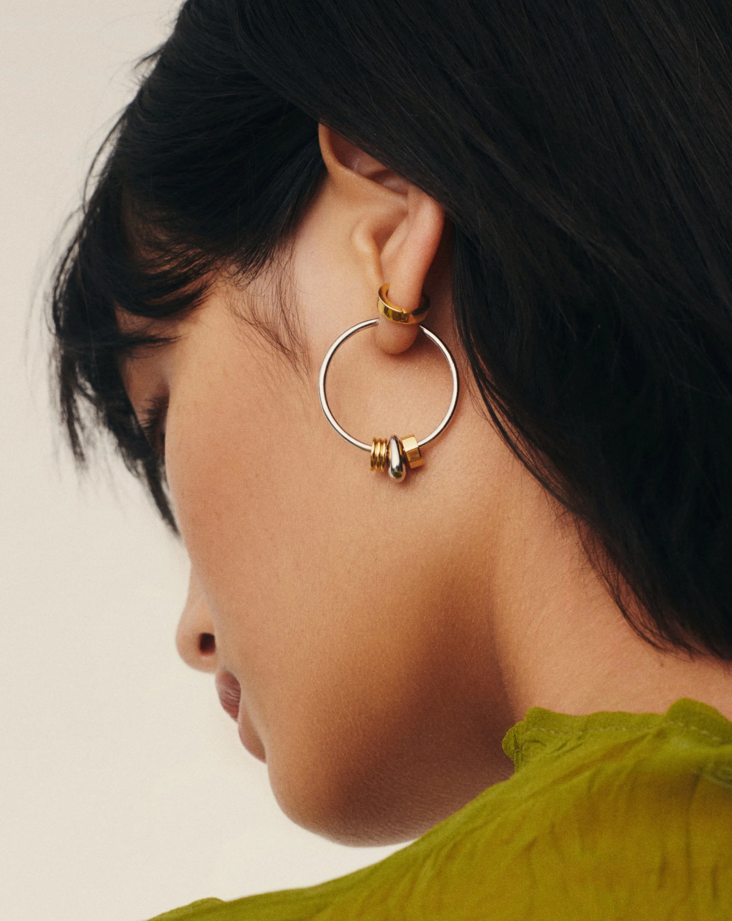 Abacus Beaded Medium Charm Hoop Earrings | 18ct Recycled Gold Vermeil and Rhodium on Sterling Silver