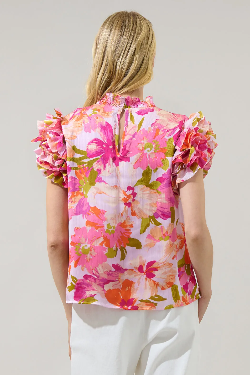 Abigal Floral Brenna Mock Neck Ruffle Blouse