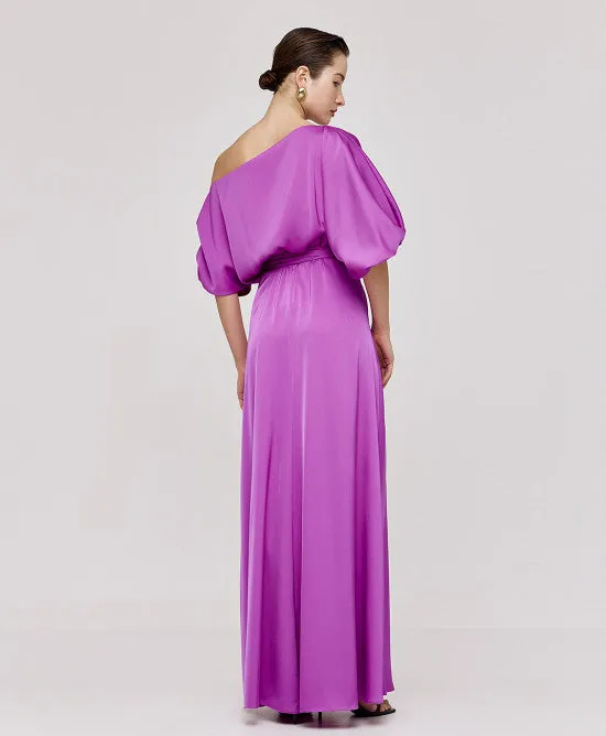 Access Fashion Violet Satin Dress With Asymmetric Sleeves