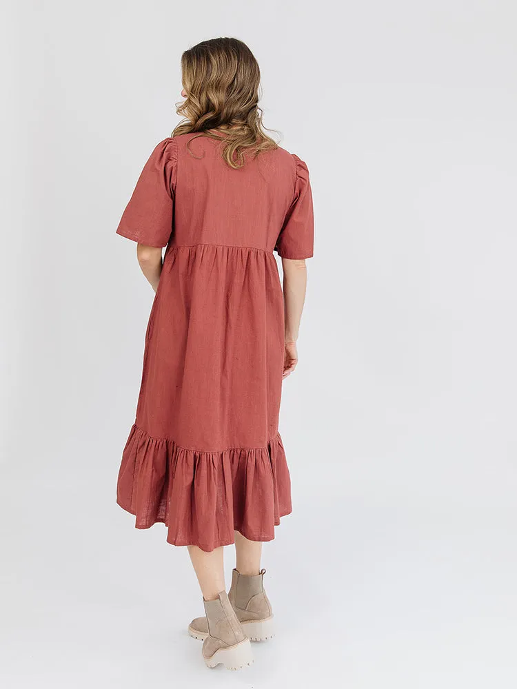 Adelaide Tiered Midi Dress - Cinnamon