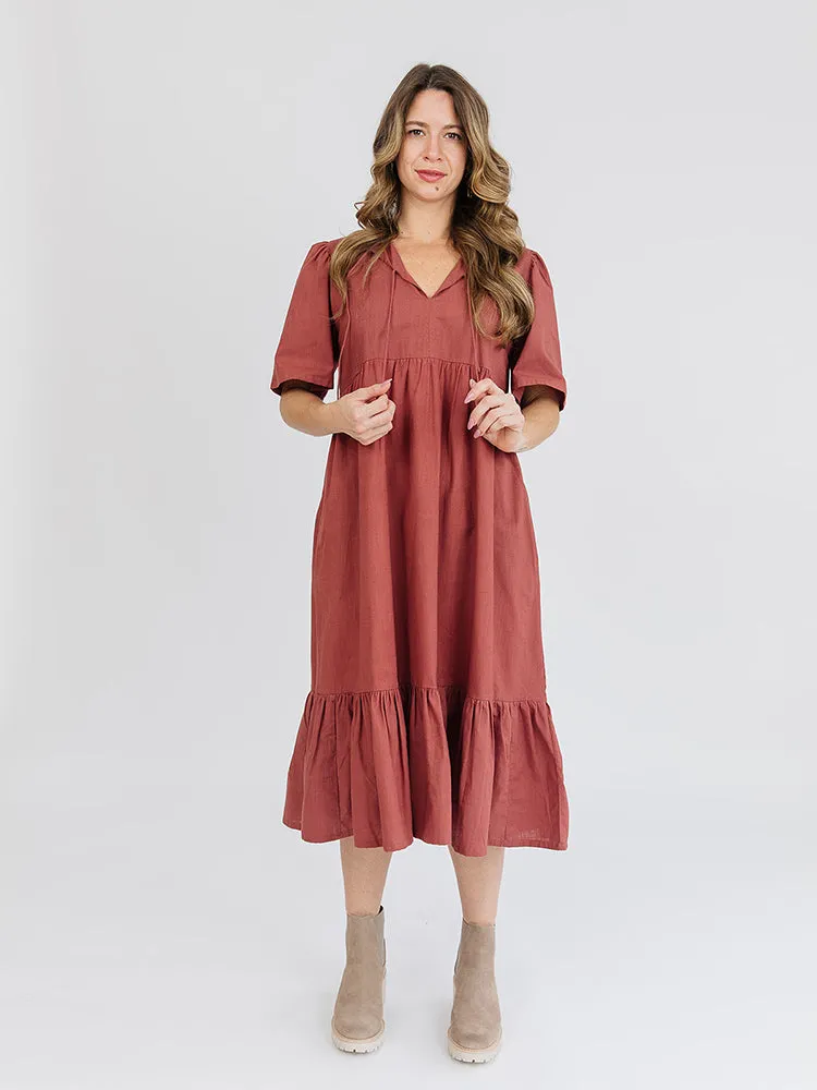 Adelaide Tiered Midi Dress - Cinnamon