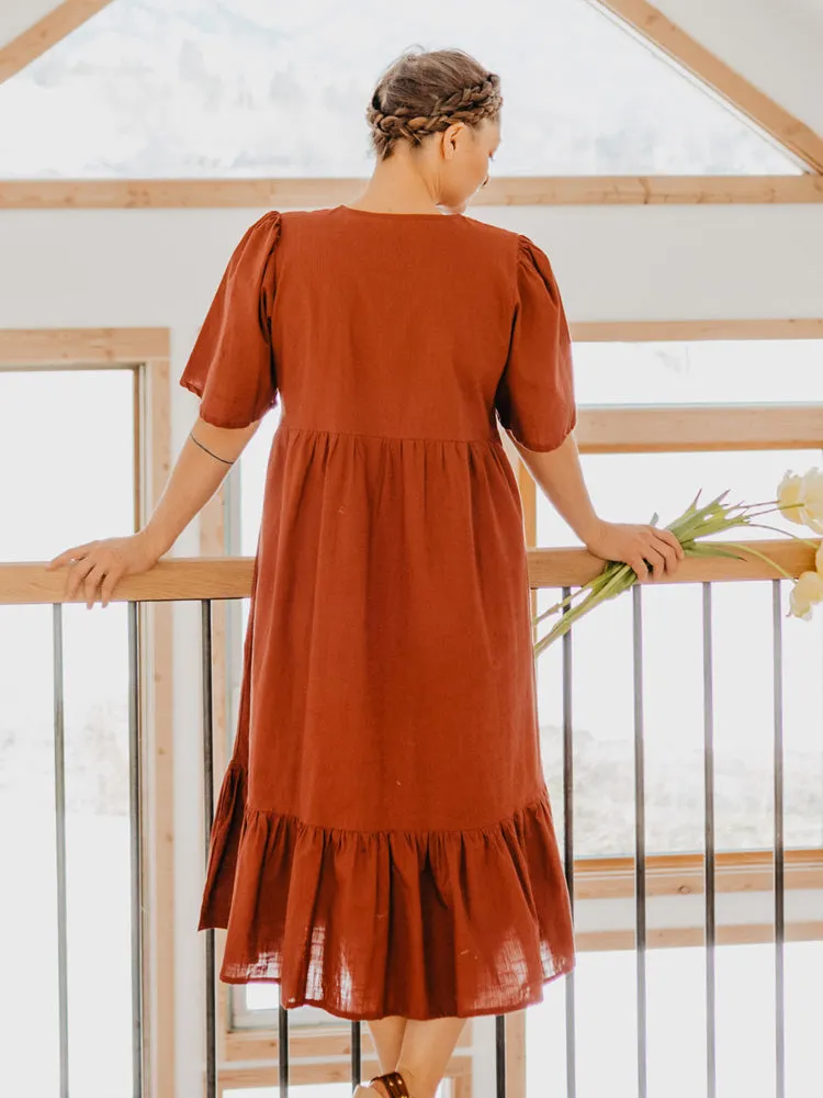 Adelaide Tiered Midi Dress - Cinnamon