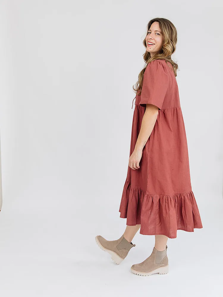 Adelaide Tiered Midi Dress - Cinnamon