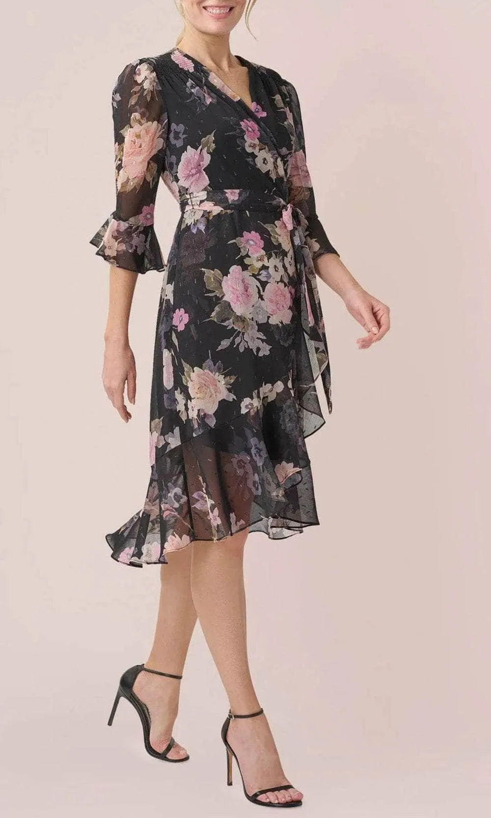 Adrianna Papell AP1D104917 - Floral Tie Waist Chiffon Dress