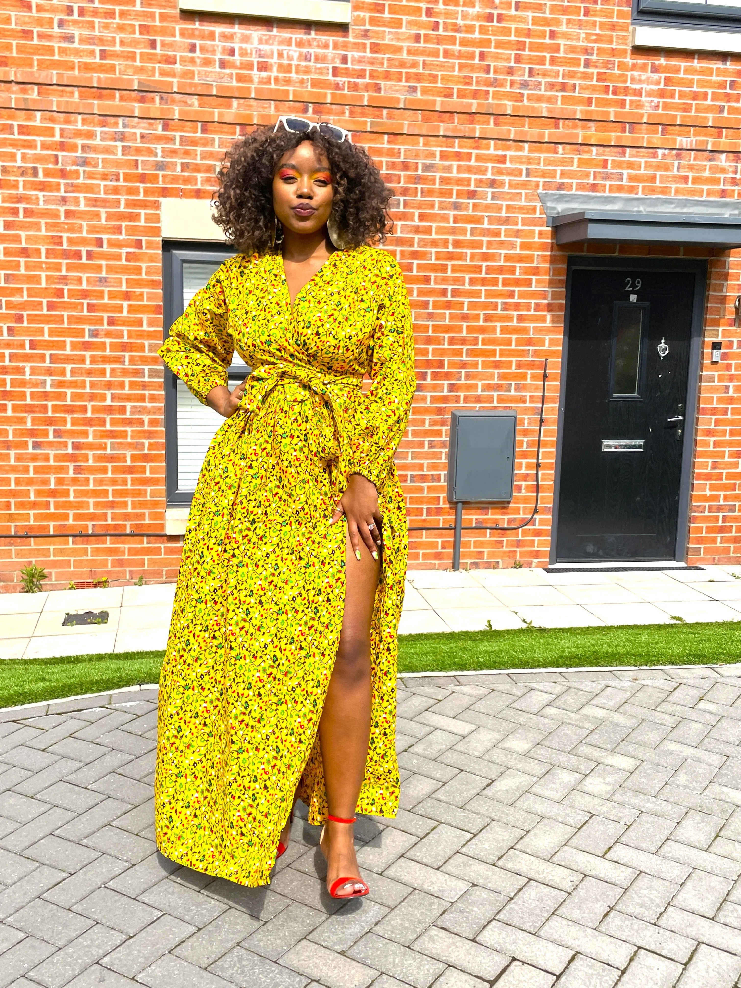 Ainsley Ankara Maxi Dress|Yellow African Floral Print