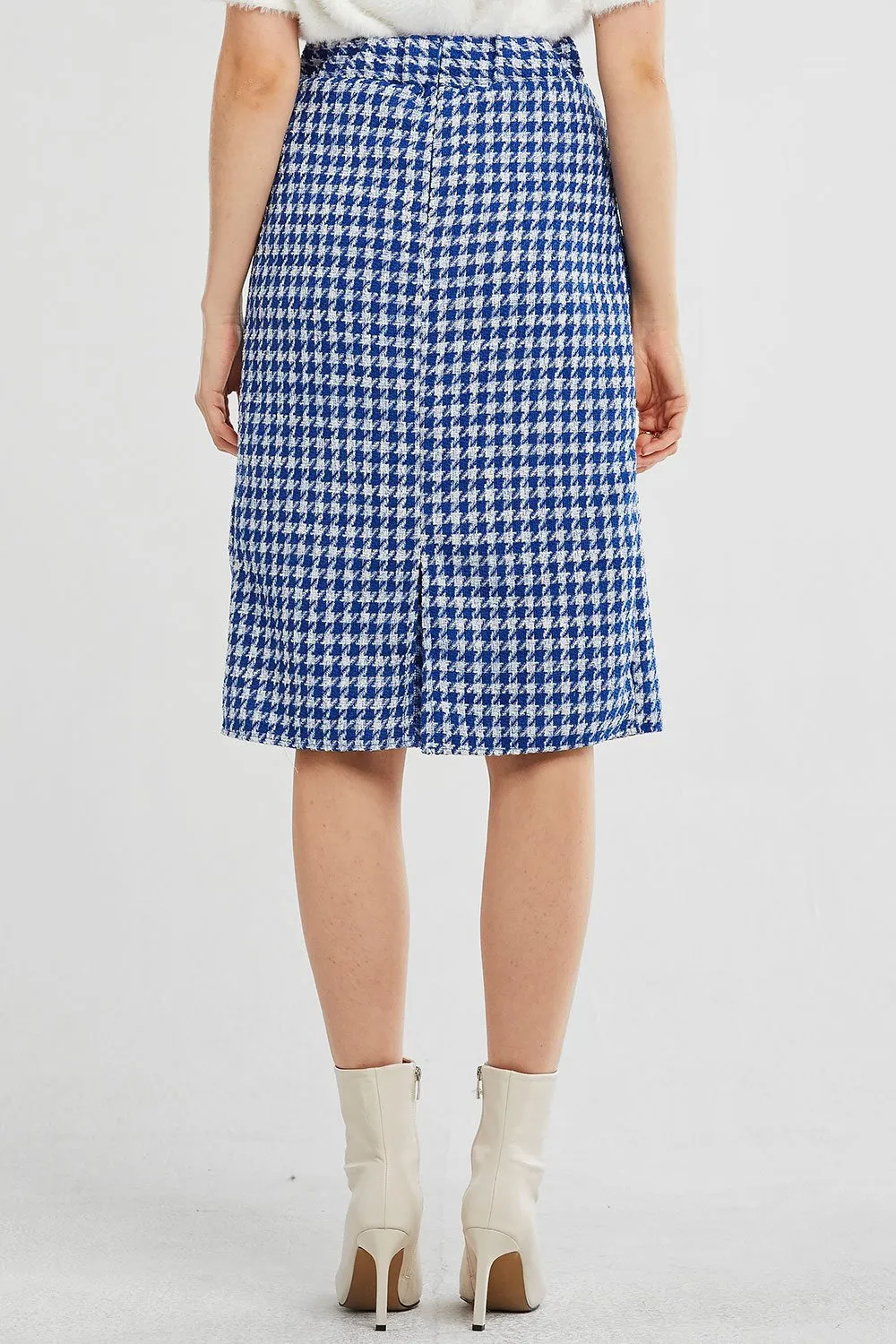 Alexa Houndstooth Pleated Midi Skirt