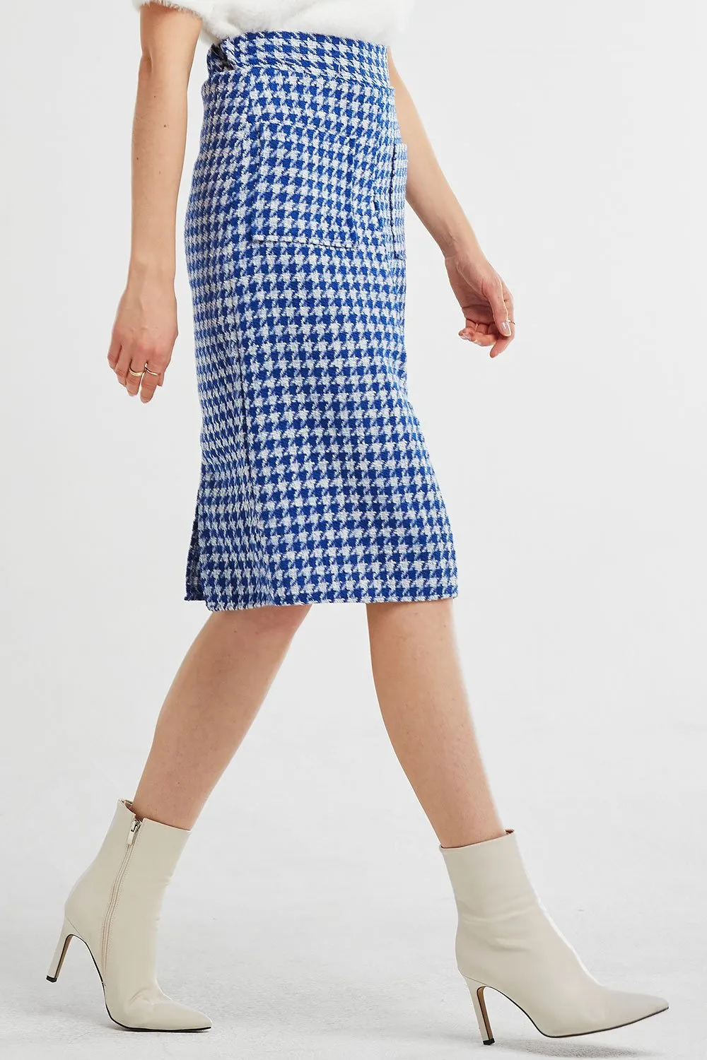 Alexa Houndstooth Pleated Midi Skirt