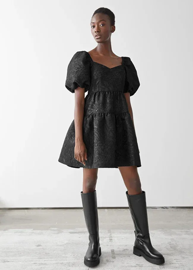 & Other Stories Wide Puff Sleeve Jacquard Mini Dress