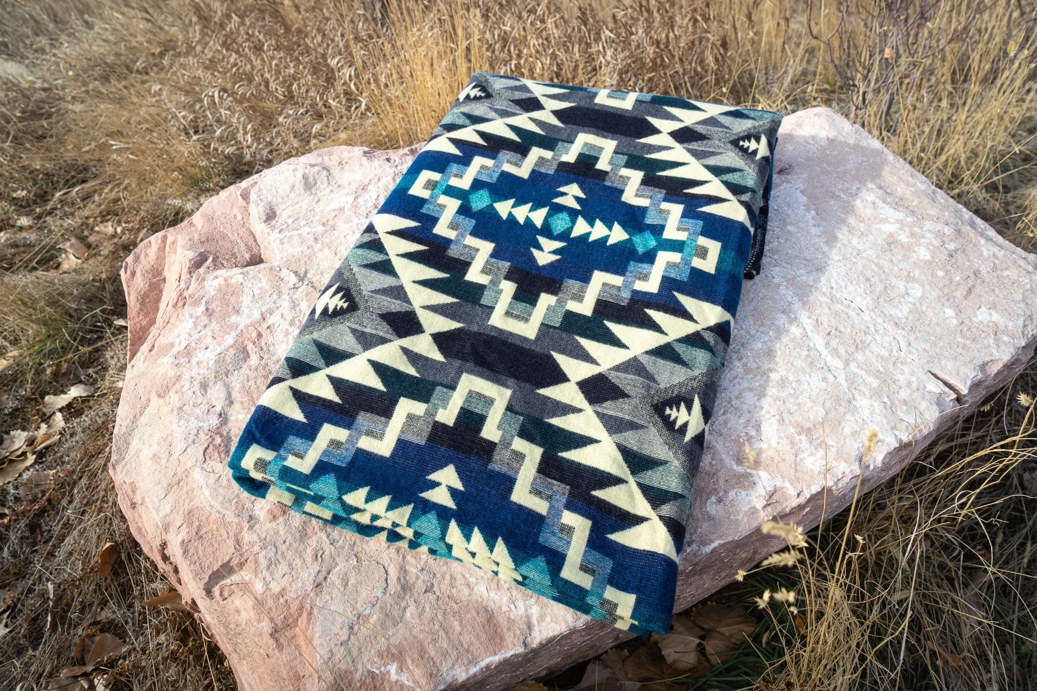 Andean Alpaca Wool Blanket - Blue Chakana by Alpaca Threadz