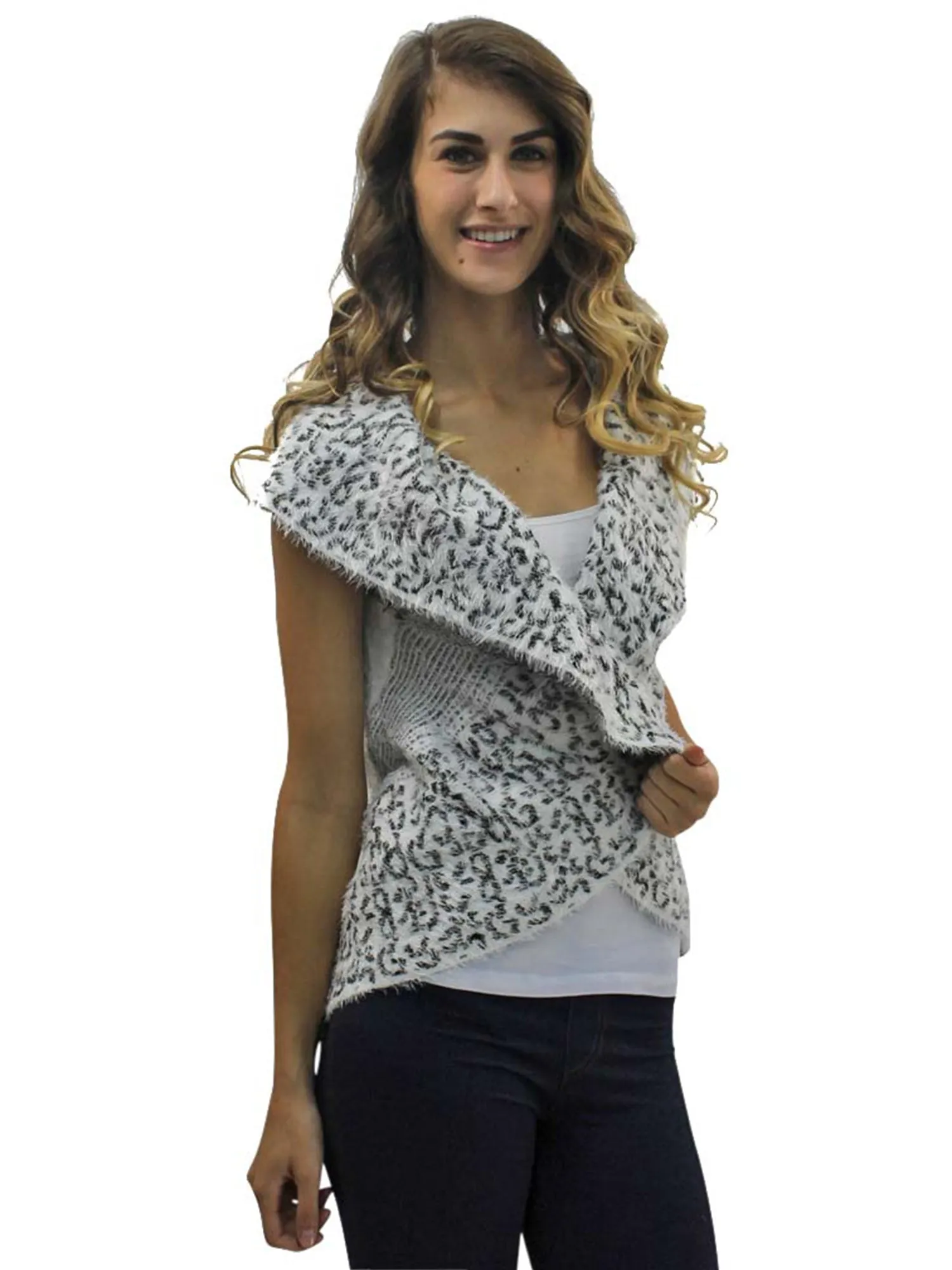 Animal Print Fuzzy Knit Sweater Vest