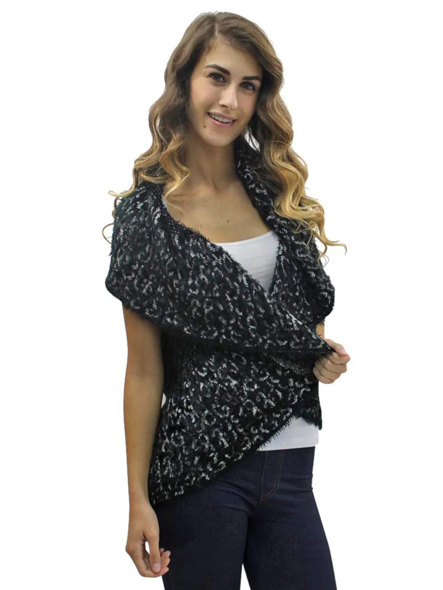 Animal Print Fuzzy Knit Sweater Vest