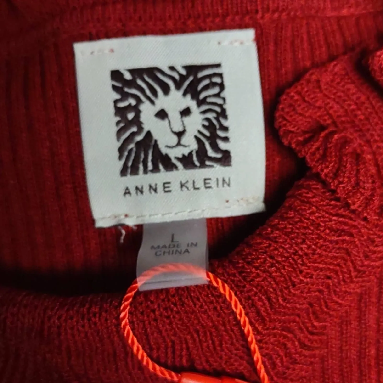 Anne Klein Ruffle Trim Ribbed Sweater Titian Red L