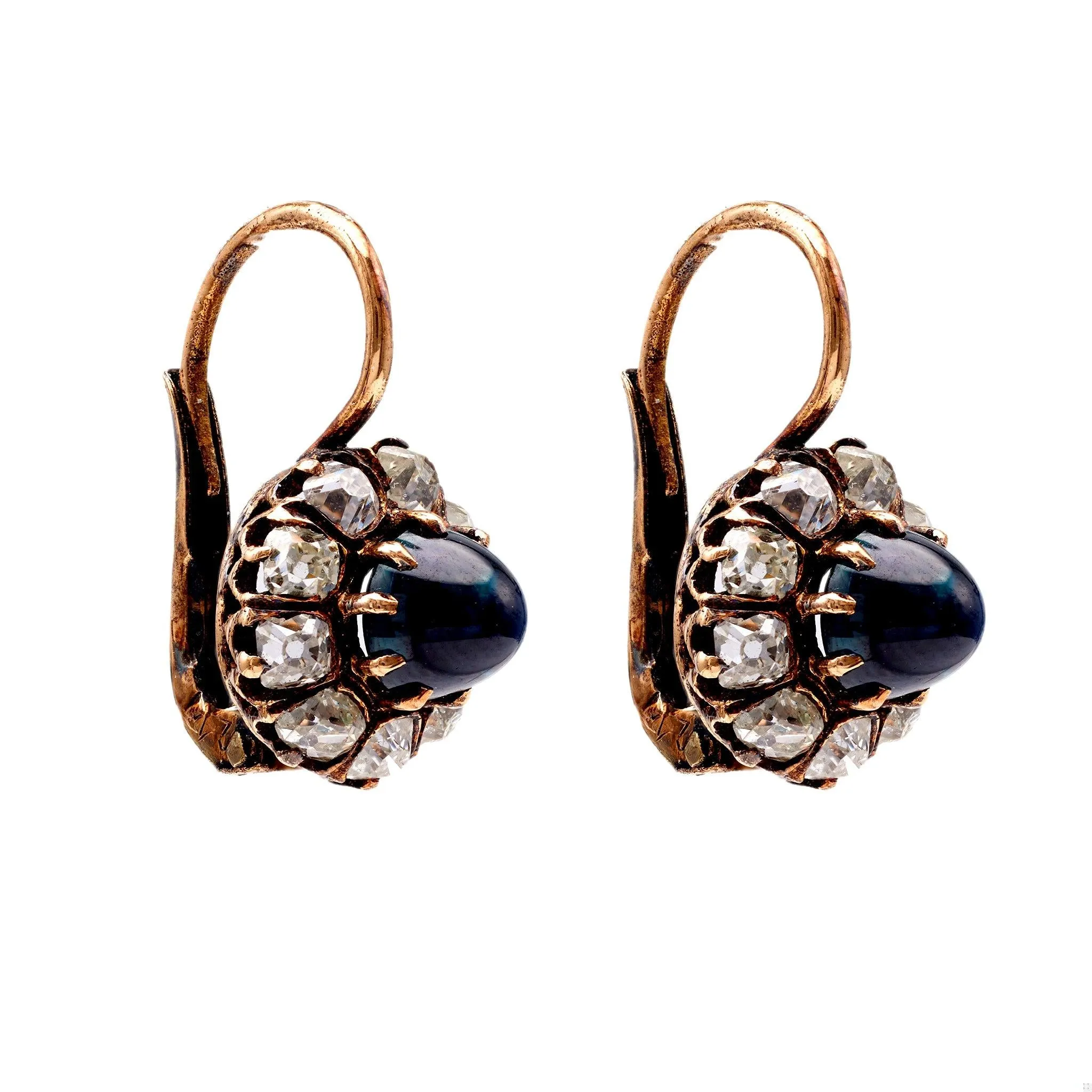 Antique Inspired Sapphire Diamond 18k Rose Gold Cluster Earrings