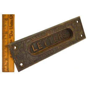 Antique SALVAGED DOOR HARDWARE Cast Iron "LETTERS" PASS-THRU SLOT Ornate PATINA!