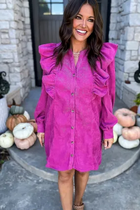 Any Day Now Magenta Solid Corduroy Dress