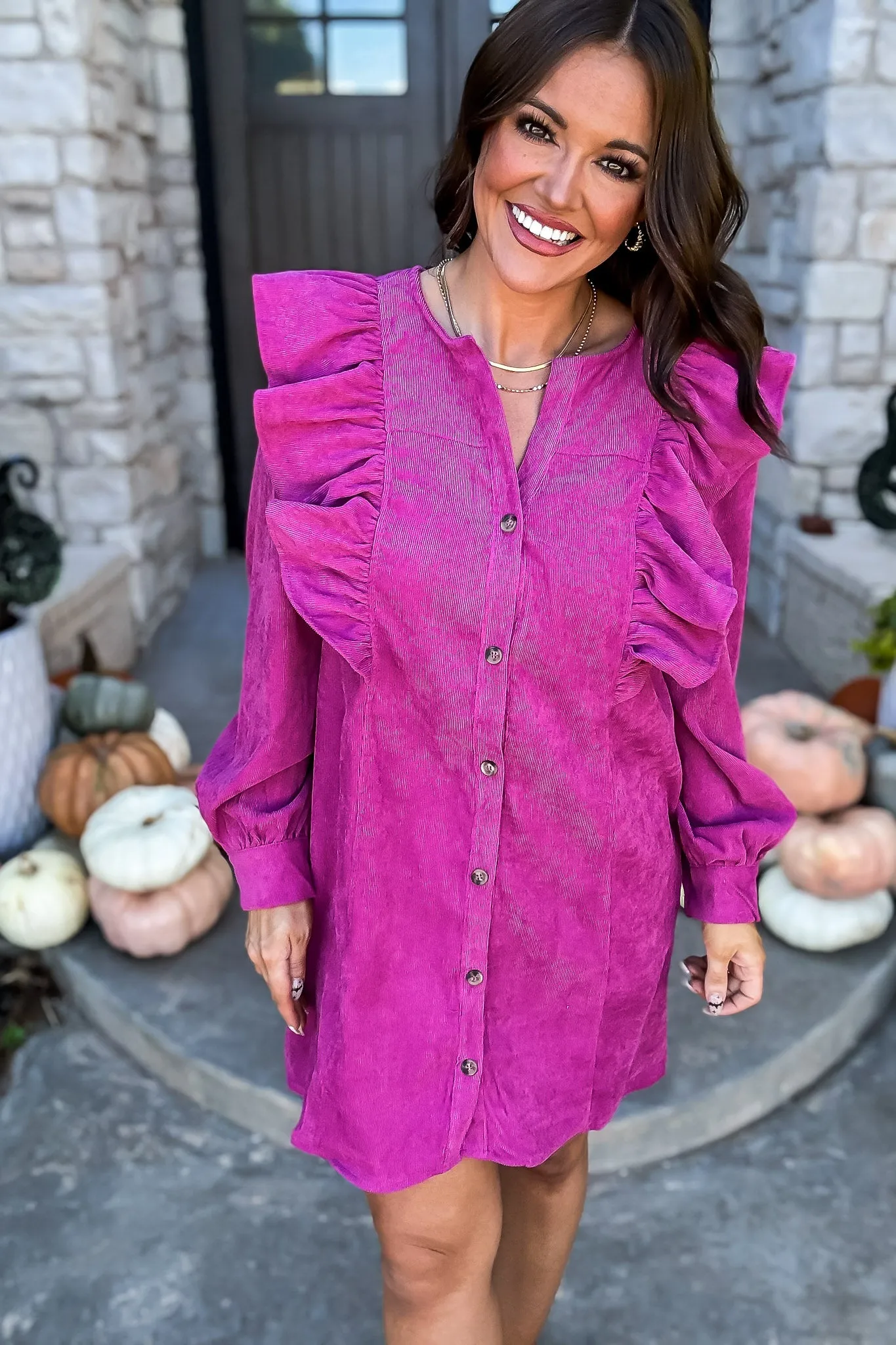 Any Day Now Magenta Solid Corduroy Dress