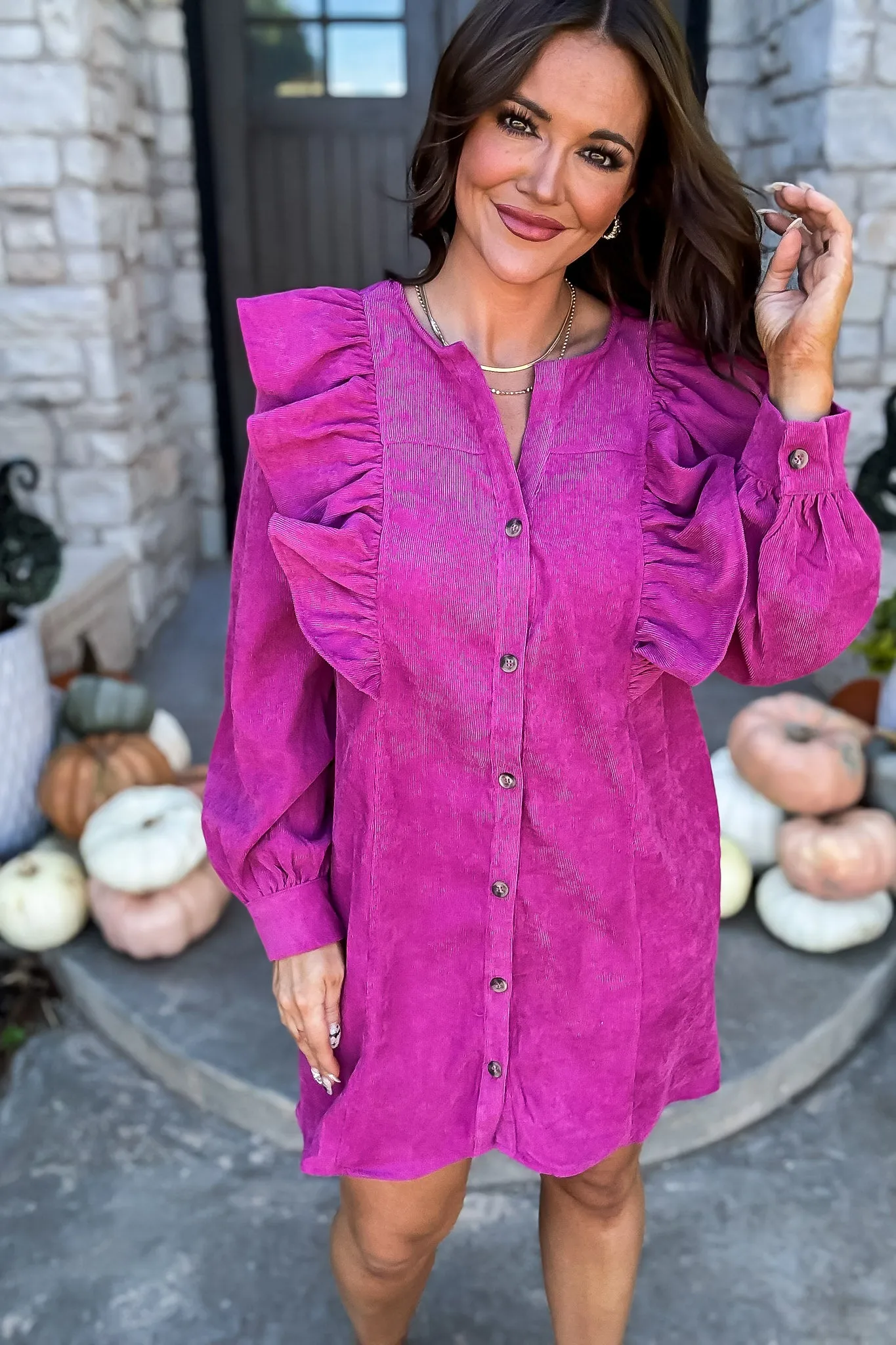 Any Day Now Magenta Solid Corduroy Dress