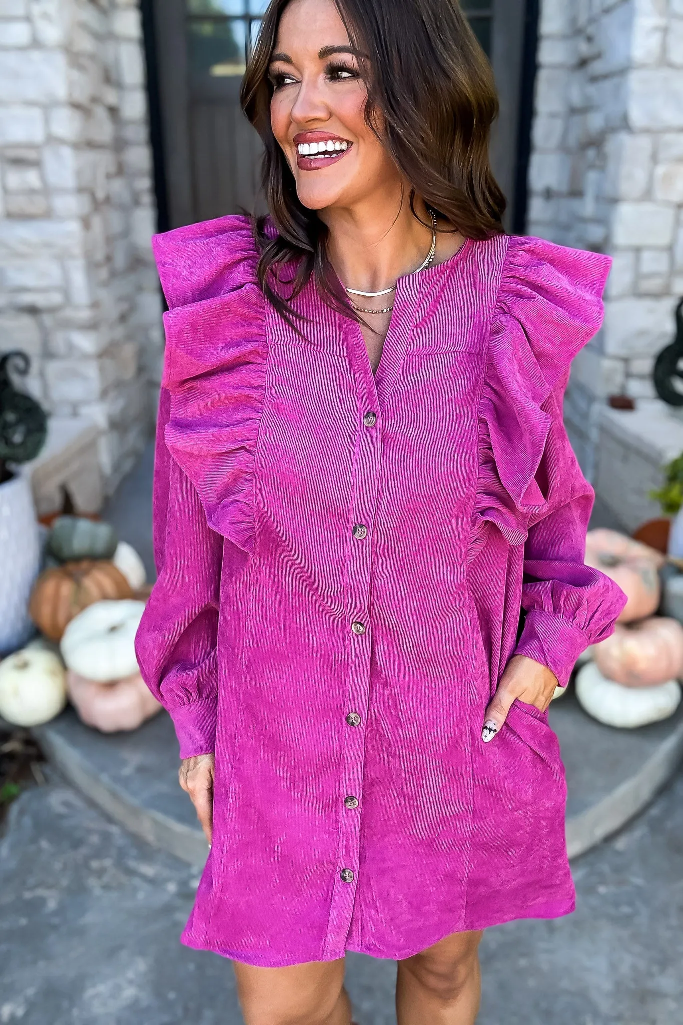 Any Day Now Magenta Solid Corduroy Dress