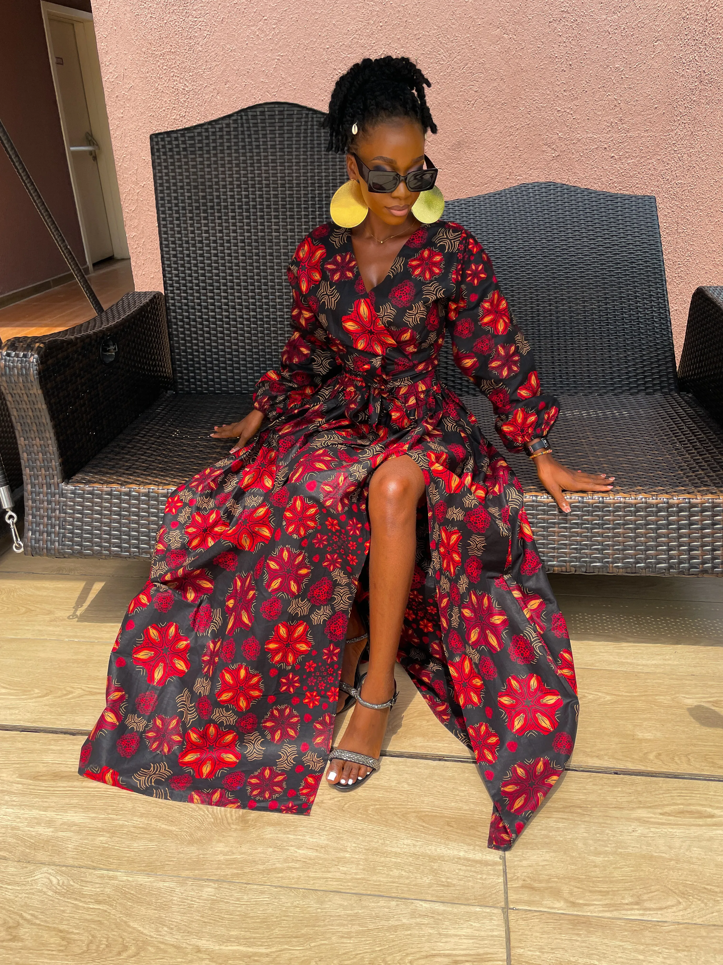 Arin Ankara Maxi Dress | Black and Red African Print