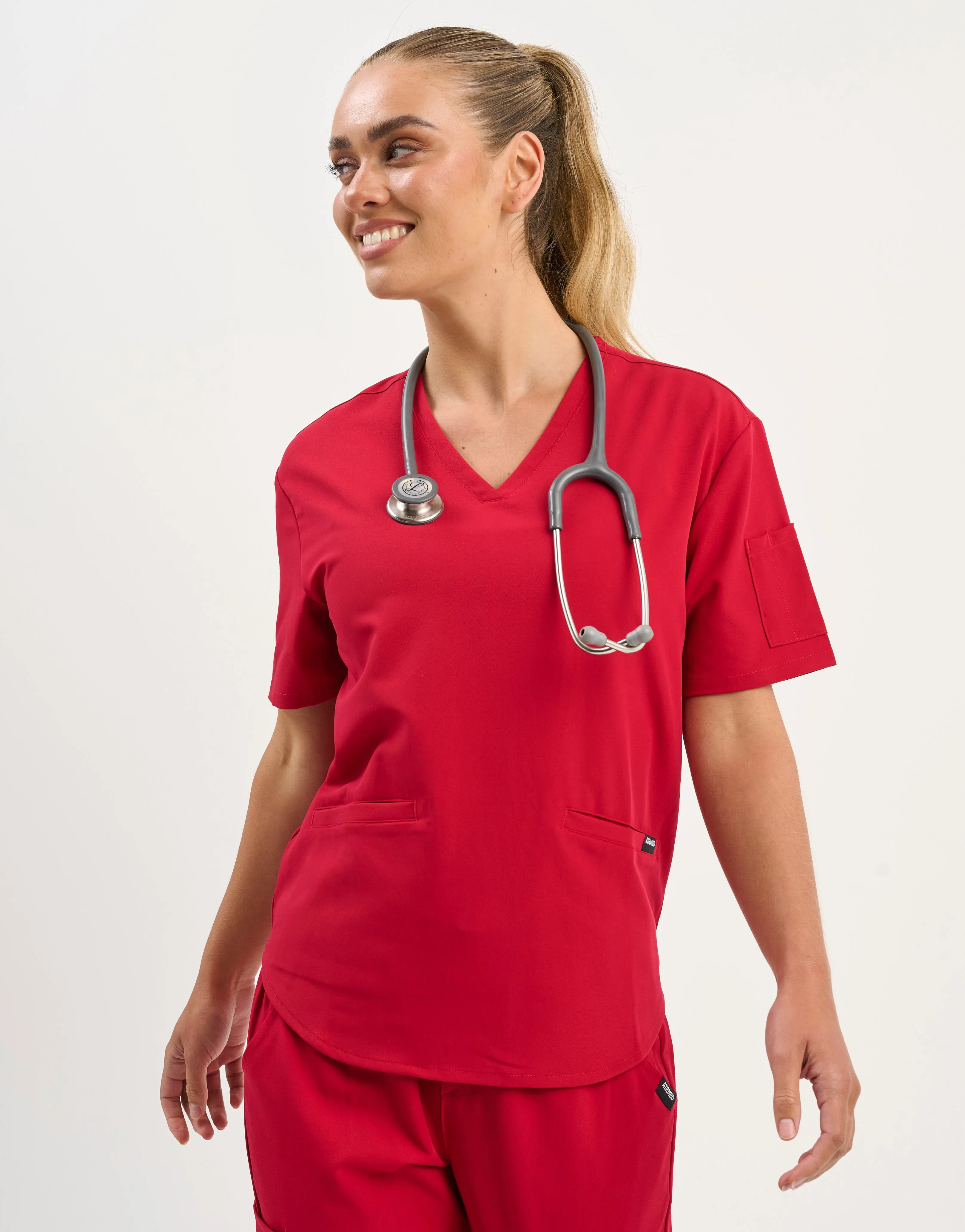 Aspire V Neck Scrub Top - Cherry Red