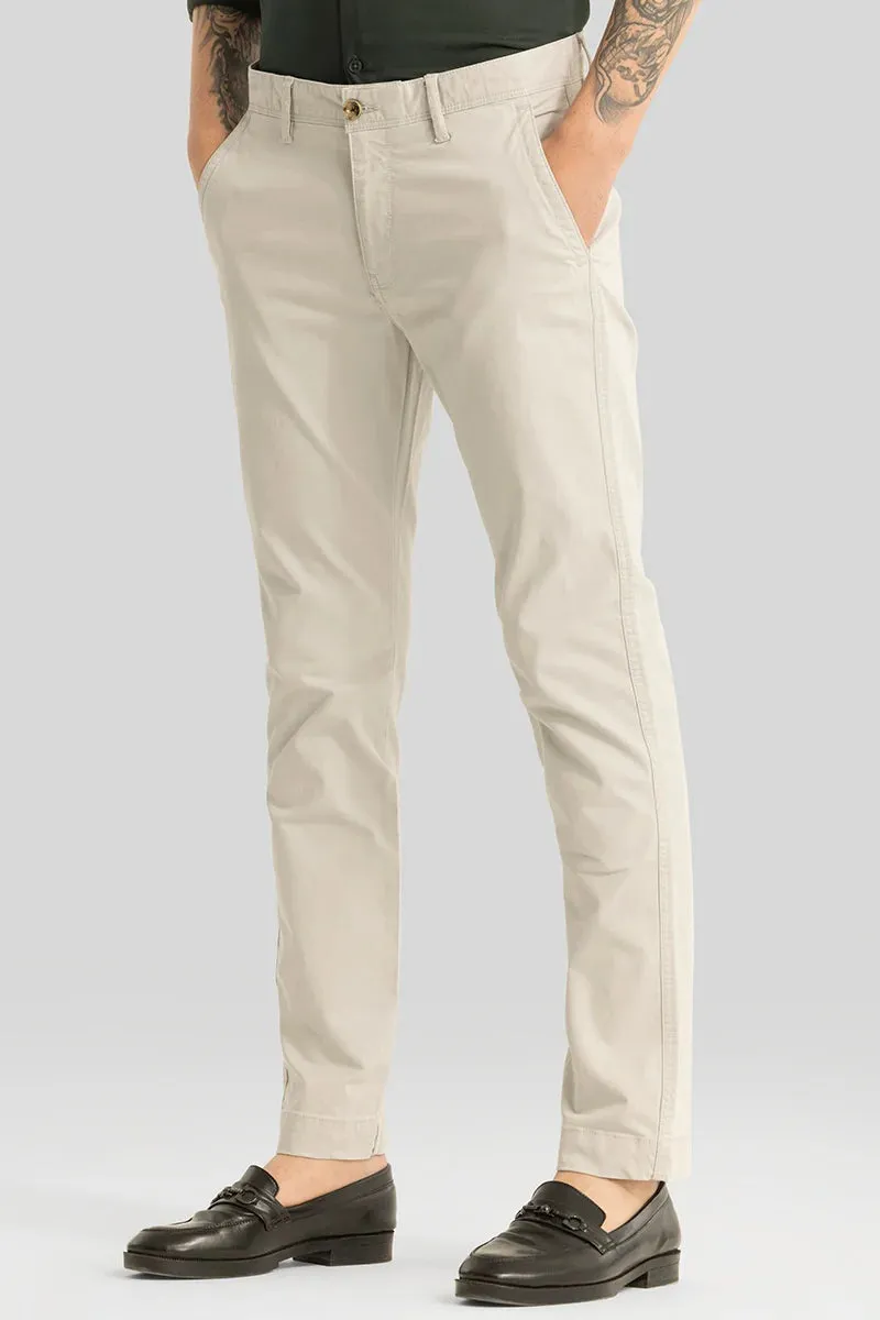 Astral Cream Plain Slim Fit Chinos