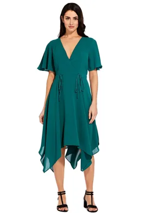 Asymmetrical Fit and Flare Dress with Flutter Sleeves