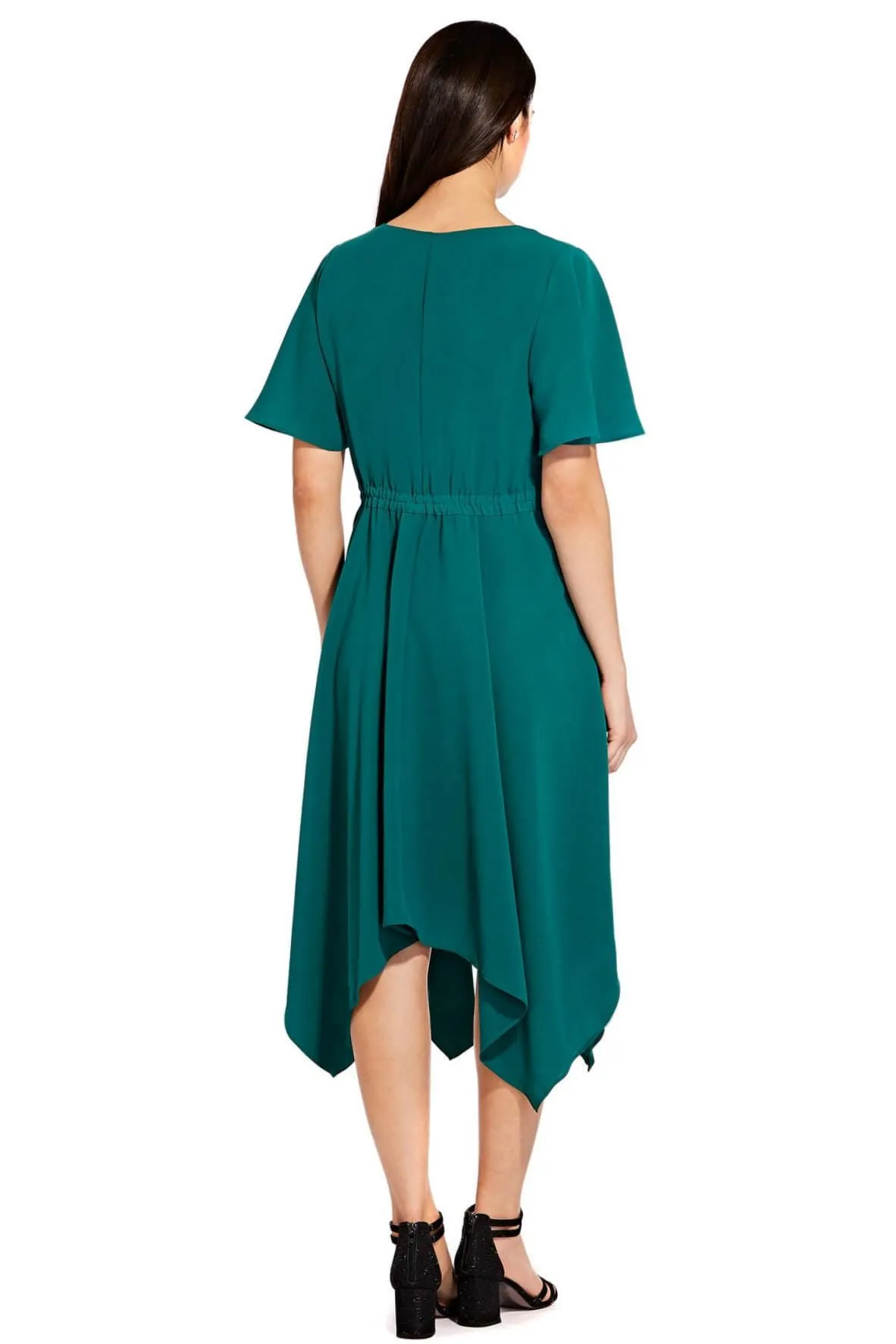 Asymmetrical Fit and Flare Dress with Flutter Sleeves